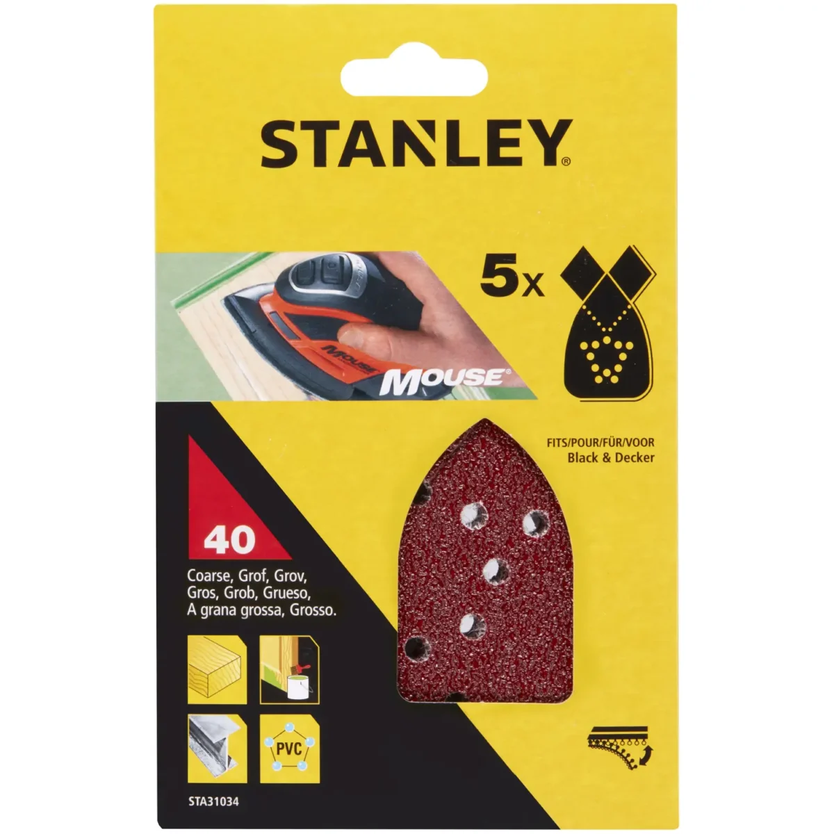 Stanley Mouse Quickfit Sanding Sheets 40g Pack of 5 - Image 1