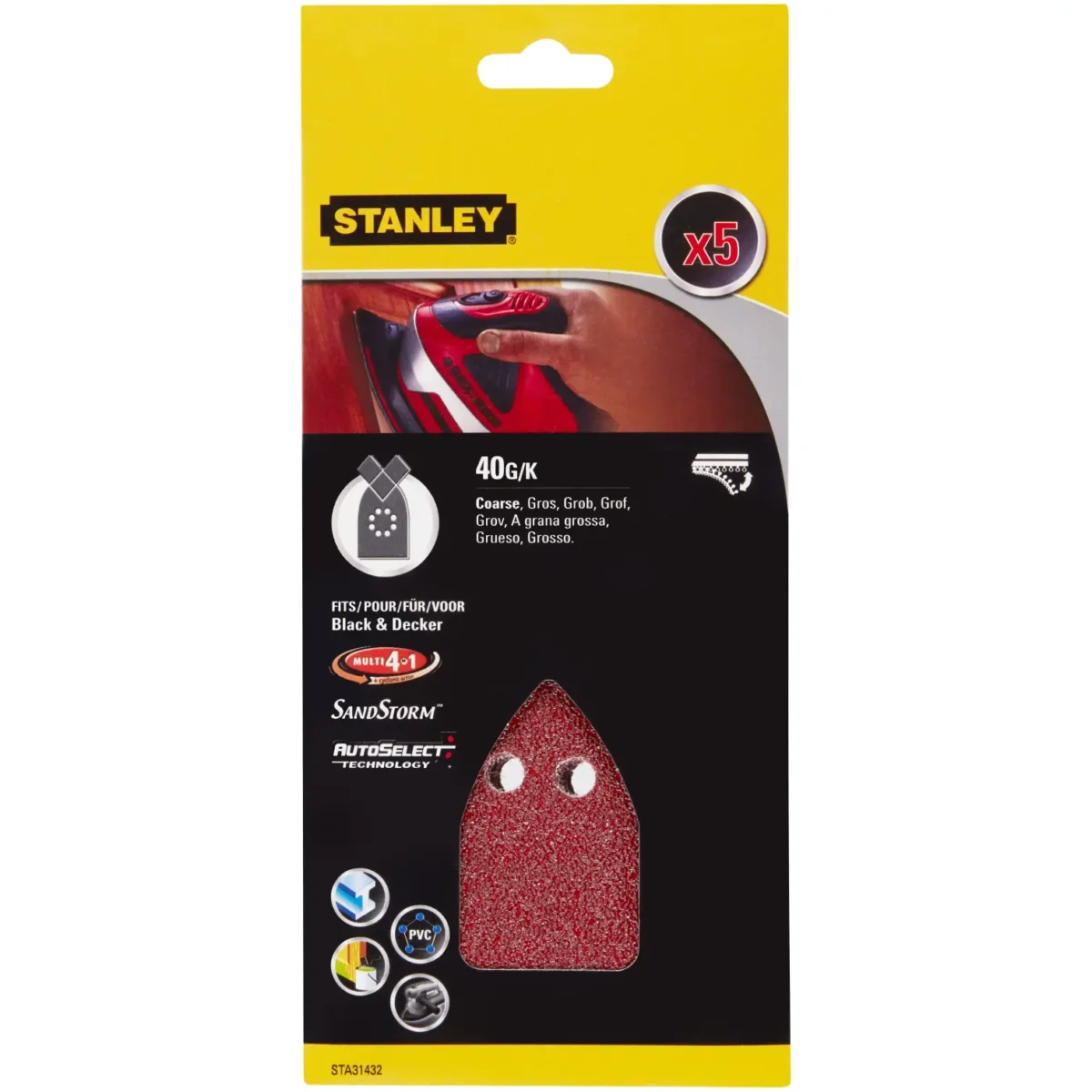 Stanley Multi Sanding Sheets 40g Pack of 5 - Image 1