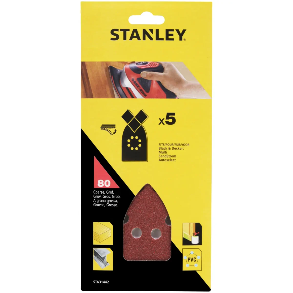 Stanley Multi Sanding Sheets 80g Pack of 5 - Image 1