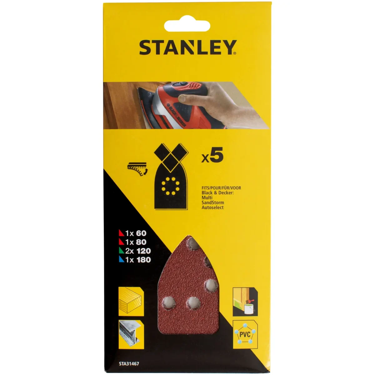 Stanley Multi Assorted Sanding Sheets Pack of 5 - Image 1