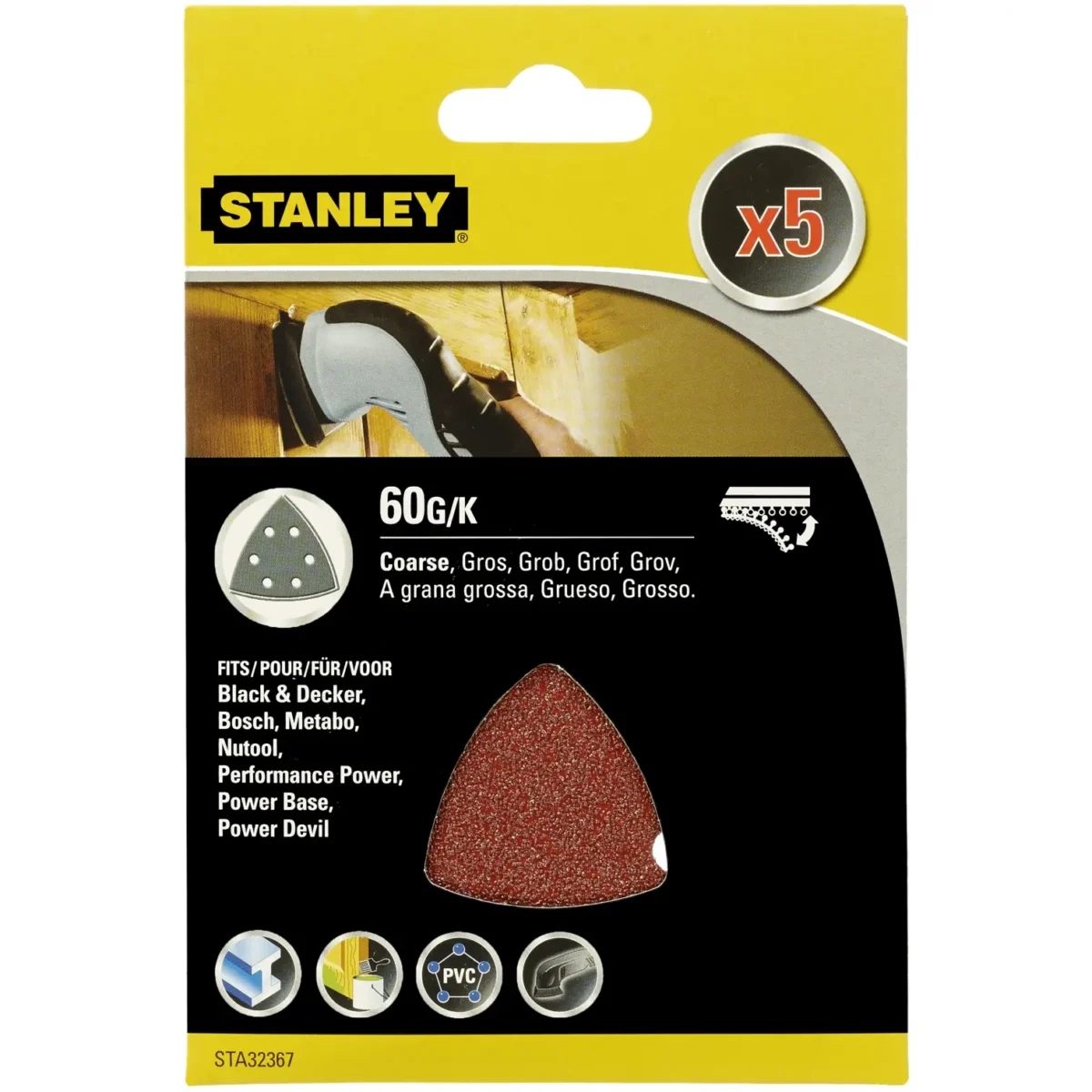 Stanley Detail Sanding Sheets 60g Pack of 5 - Image 1