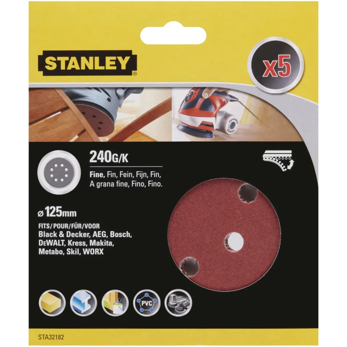 Stanley Multi Sander Disc 240g Pack of 5 - Image 1