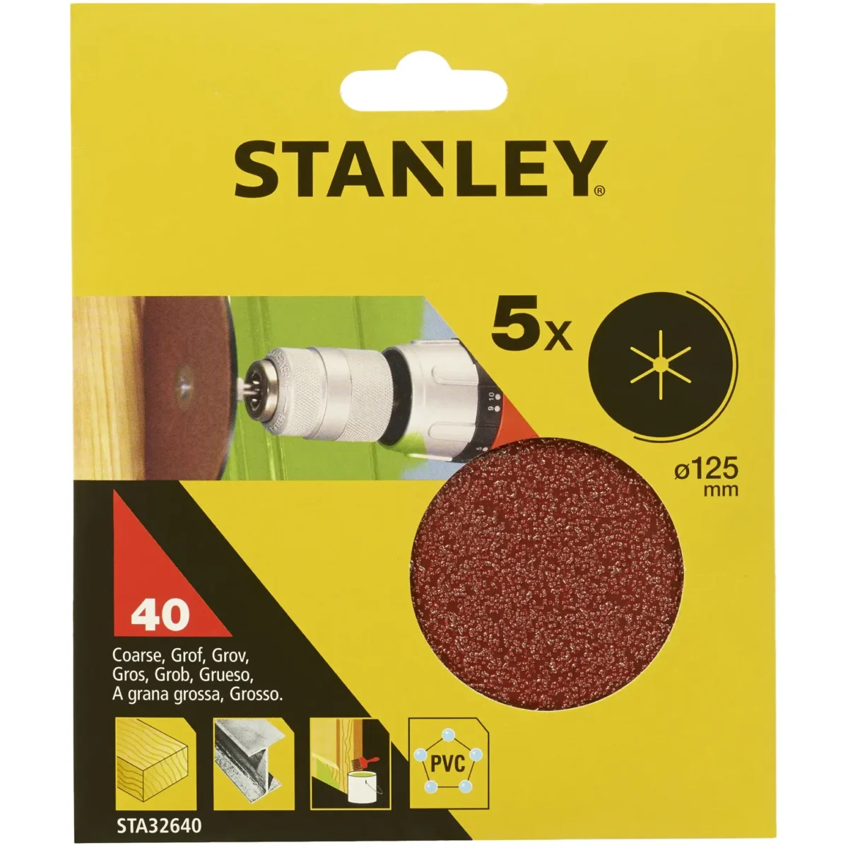 Stanley Drill Sanding Disc 40g Pack of 5 - Image 1