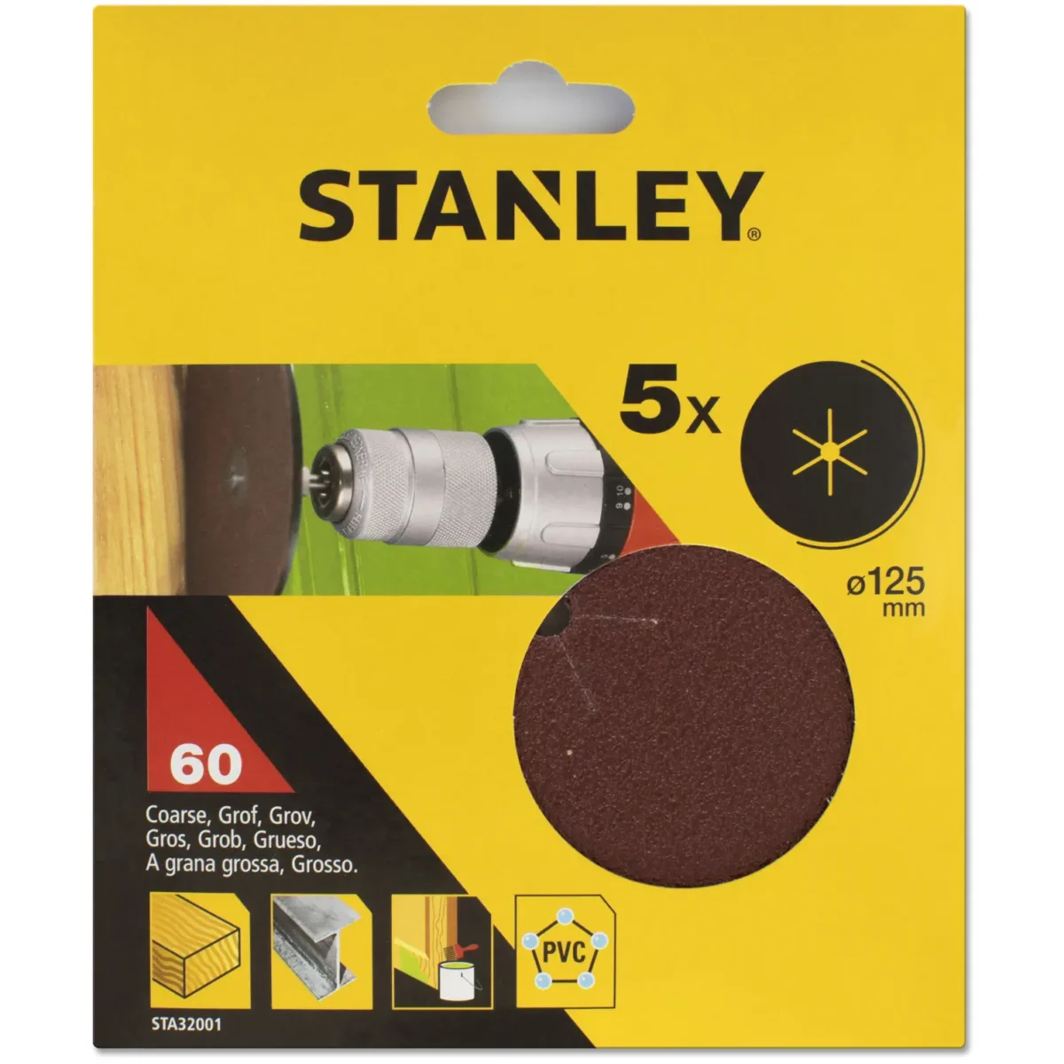 Stanley Drill Sanding Disc 60g Pack of 5 - Image 1
