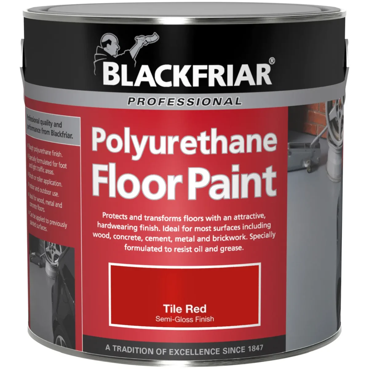 Blackfriar Polyurethane Floor Paint Tile Red Semi-Gloss Finish 1Ltr - Image 1