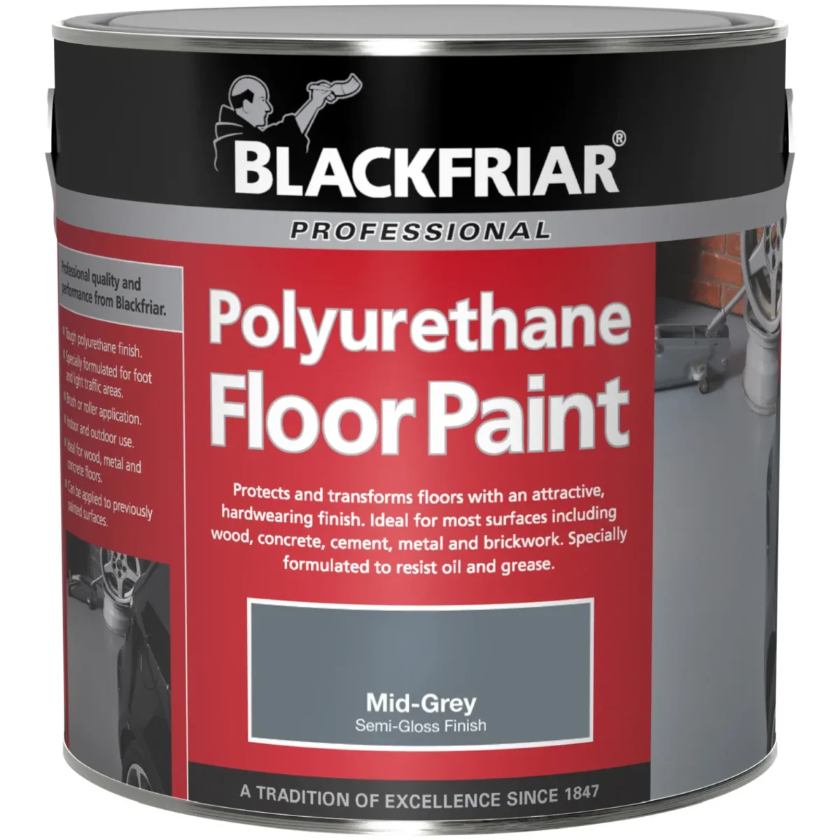 Blackfriar Polyurethane Floor Paint Mid-Grey Semi-Gloss Finish 2.5Ltr - Image 1