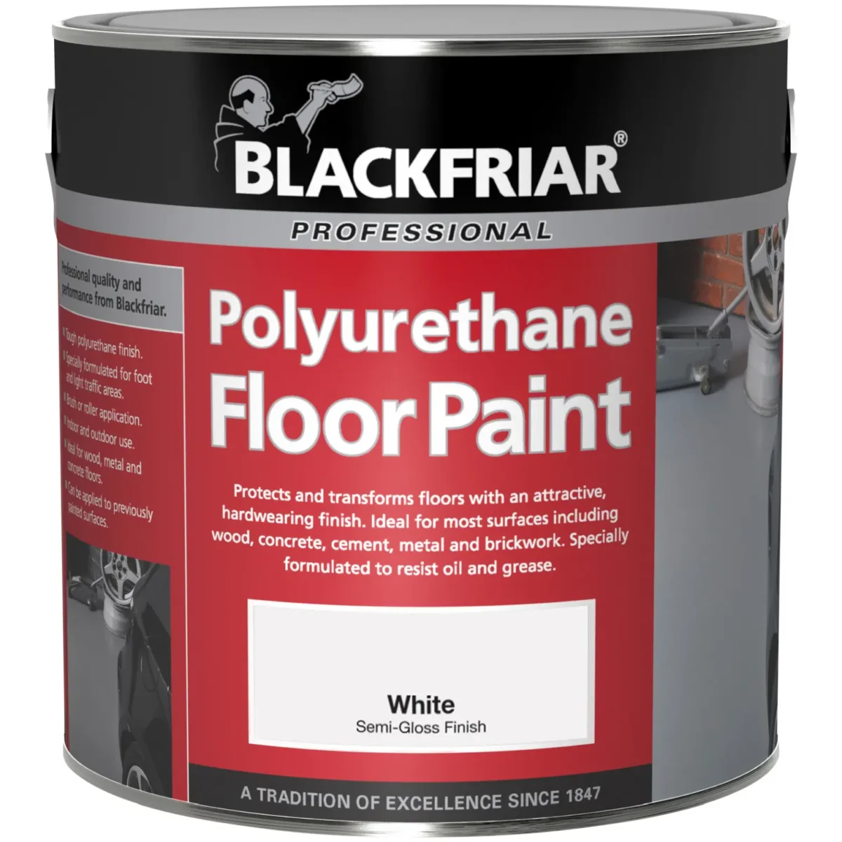 Blackfriar Polyurethane Floor Paint White Semi-Gloss Finish 1Ltr - Image 1