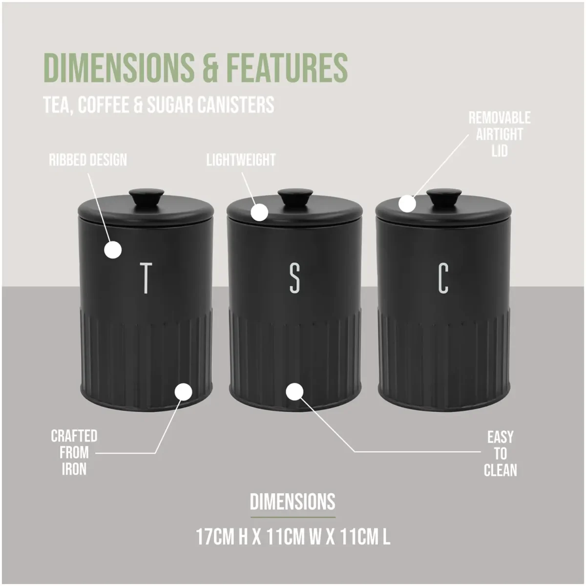 Blackmoor Tea,Coffee,Sugar&Bread Bin Set Black - Image 5