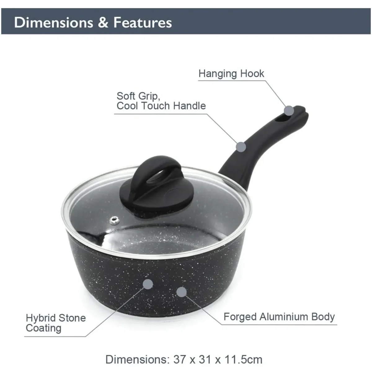 Blackmoor Sauce Pan & Lid Black 18cm - Image 4