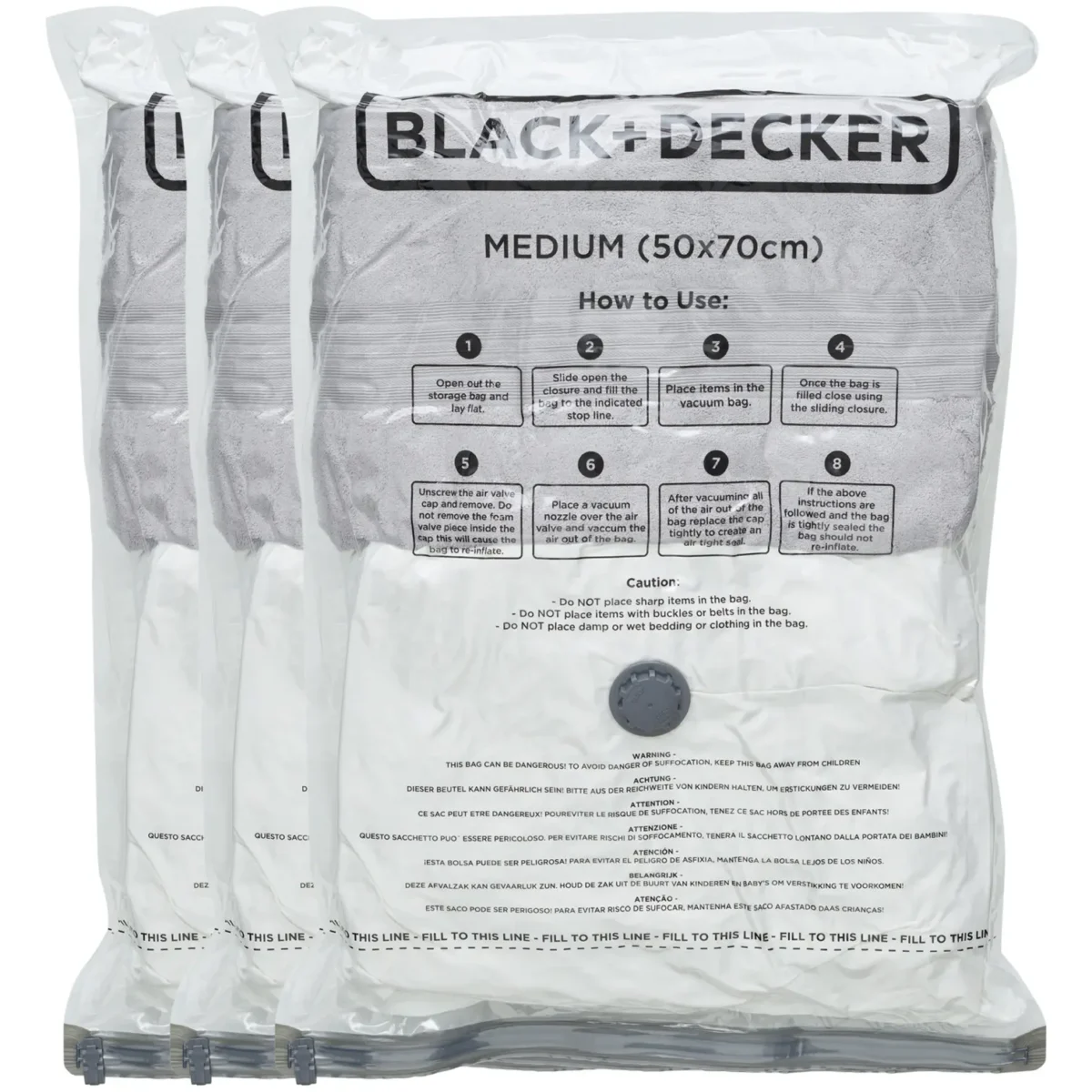 Black + Decker Vacuum Bag Medium 50 x 70cm Pack of 3 - Image 4