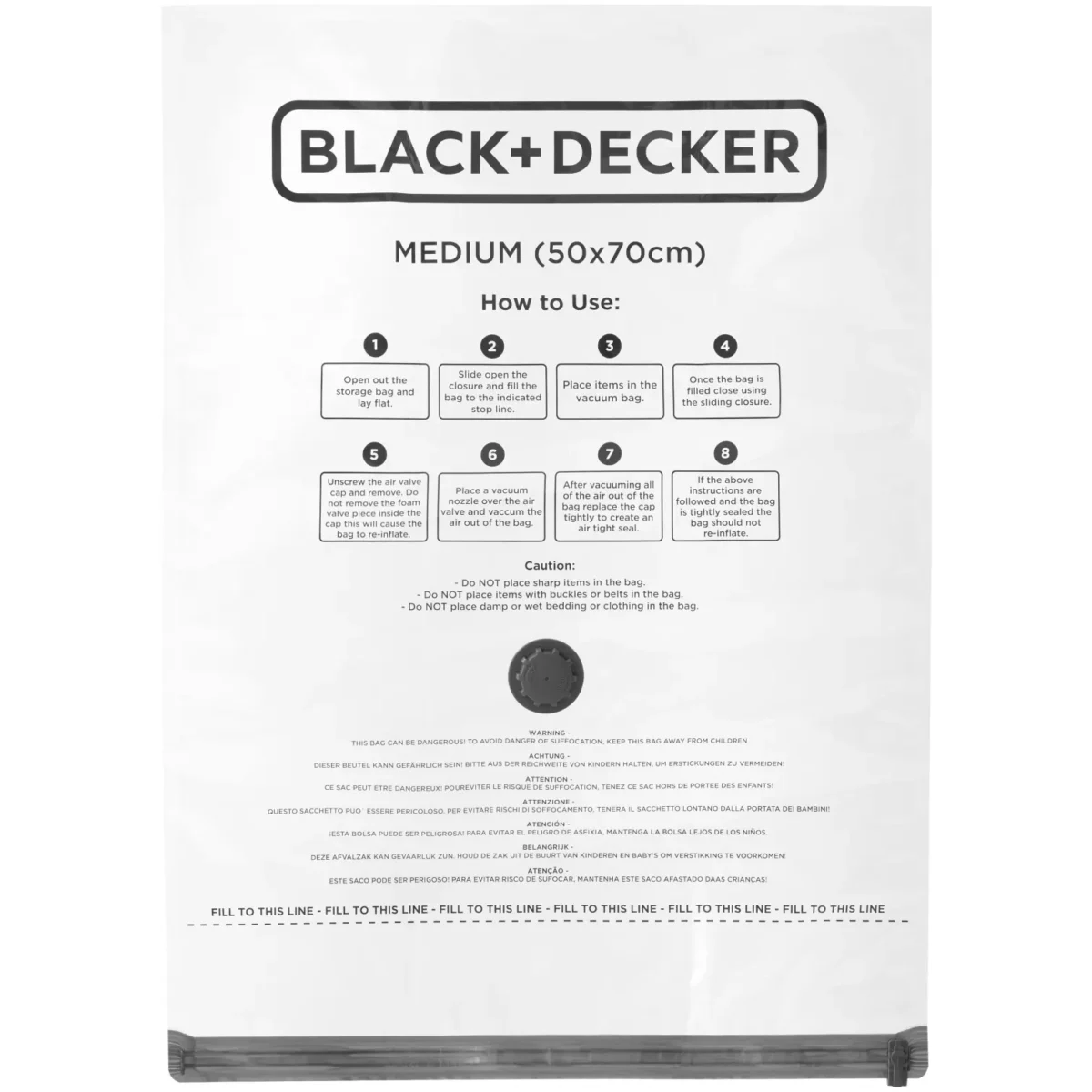 Black + Decker Vacuum Bag Medium 50 x 70cm Pack of 6 - Image 1