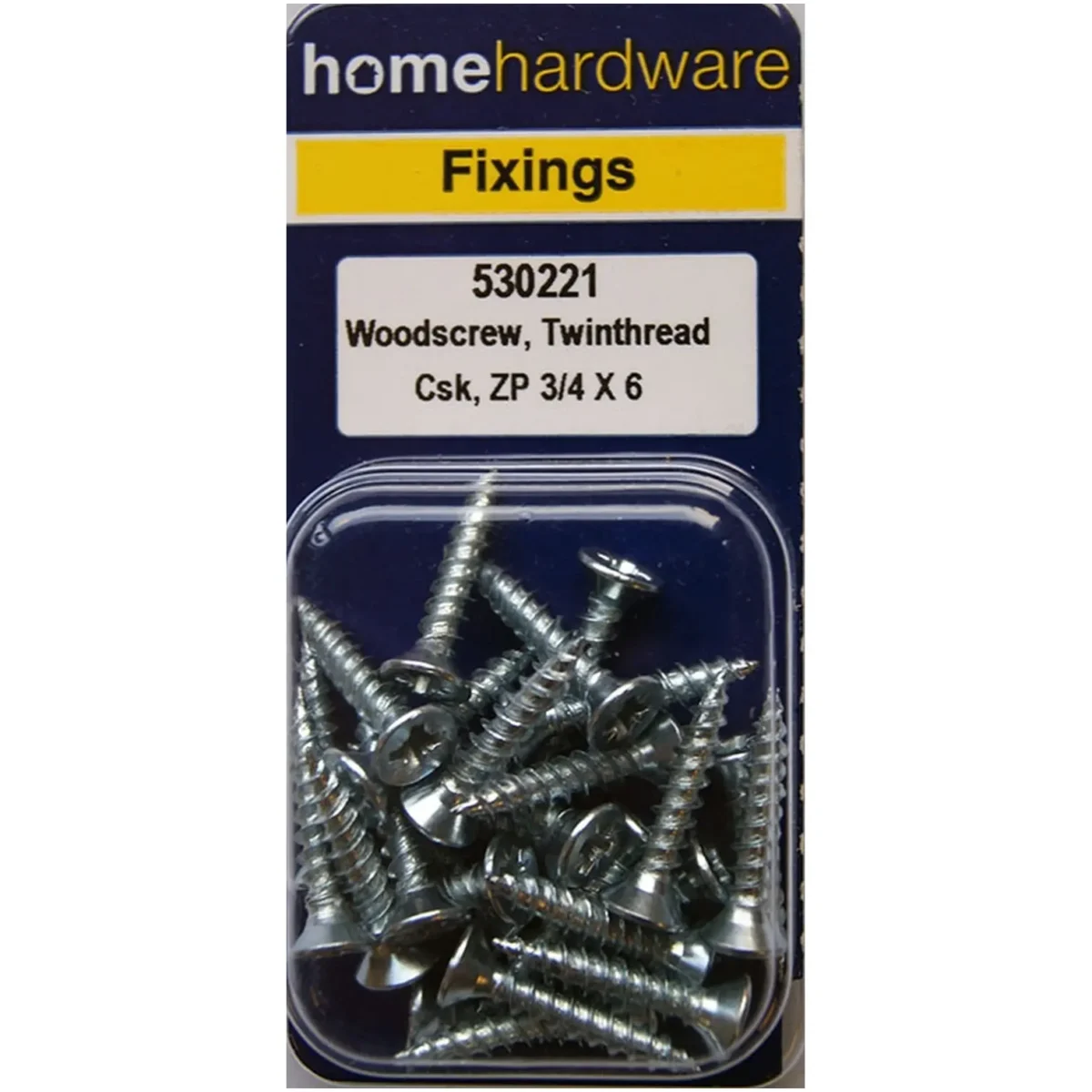 Home Hardware  Hardened Pozi Twinthread CSK Woodscrews BZP 3/4" x 6 pack of 25 - Image 1