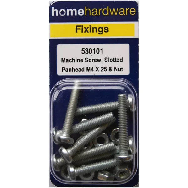 Home Hardware Slotted Panhead Machine Screws & Nuts BZP M4x25 pack of 8