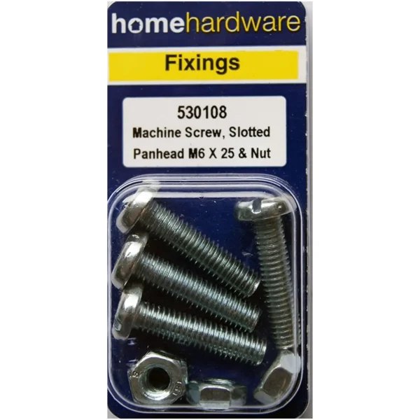 Home Hardware Slotted Panhead Machine Screws & Nuts BZP M6x25 pack of 3