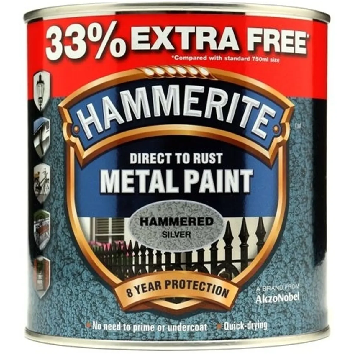 Hammerite Direct to Rust Metal Paint Hammered Silver 1Ltr