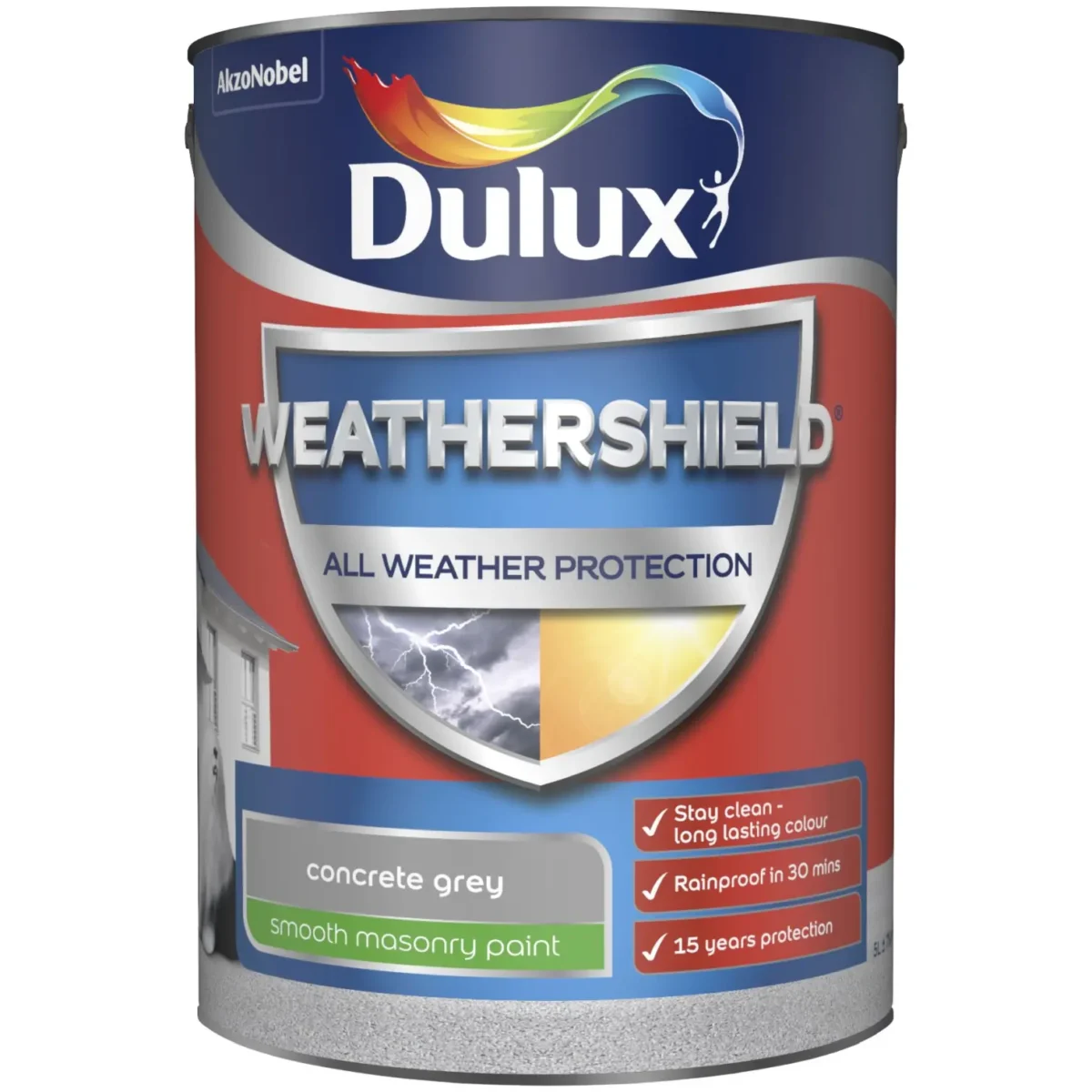 Dulux Weathershield Smooth Masonry Paint Concrete Grey 5L