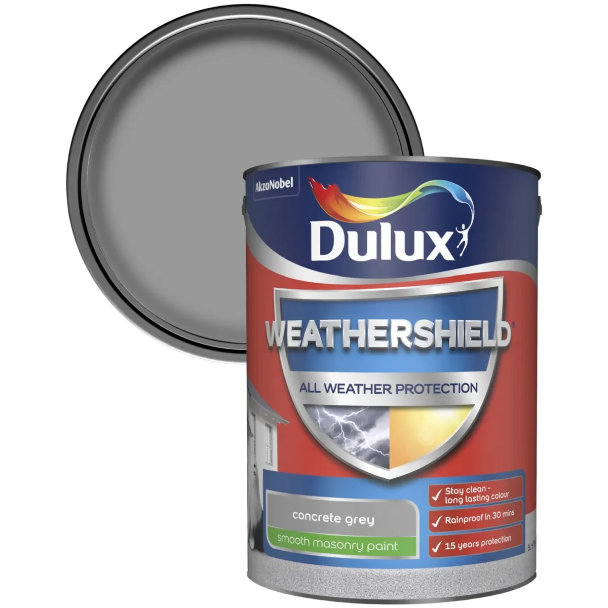 Dulux Weathershield Smooth Masonry Paint Concrete Grey 5L - Image 2