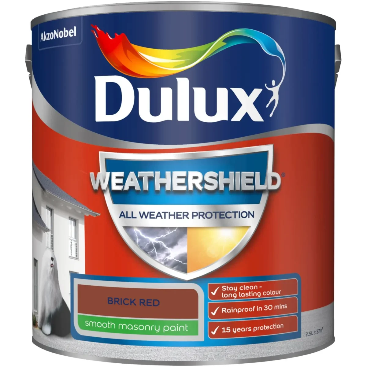 Dulux Weathershield Smooth Masonry Brick Red 2.5L - Image 1
