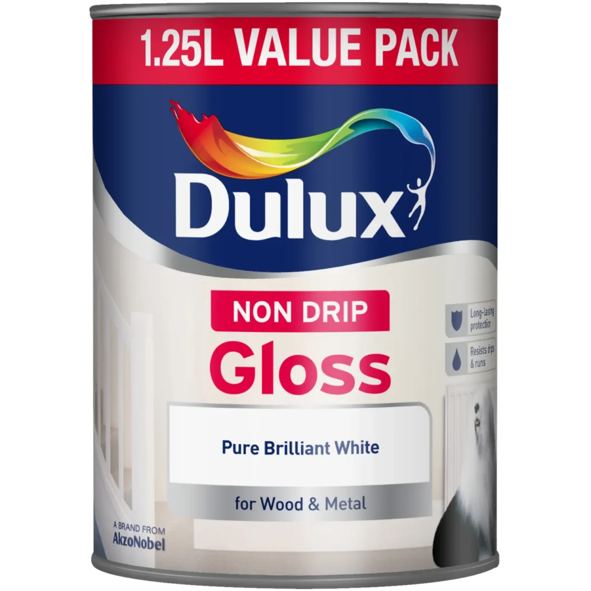 Dulux Non Drip Gloss Pure Brilliant White 1.25L - Image 1
