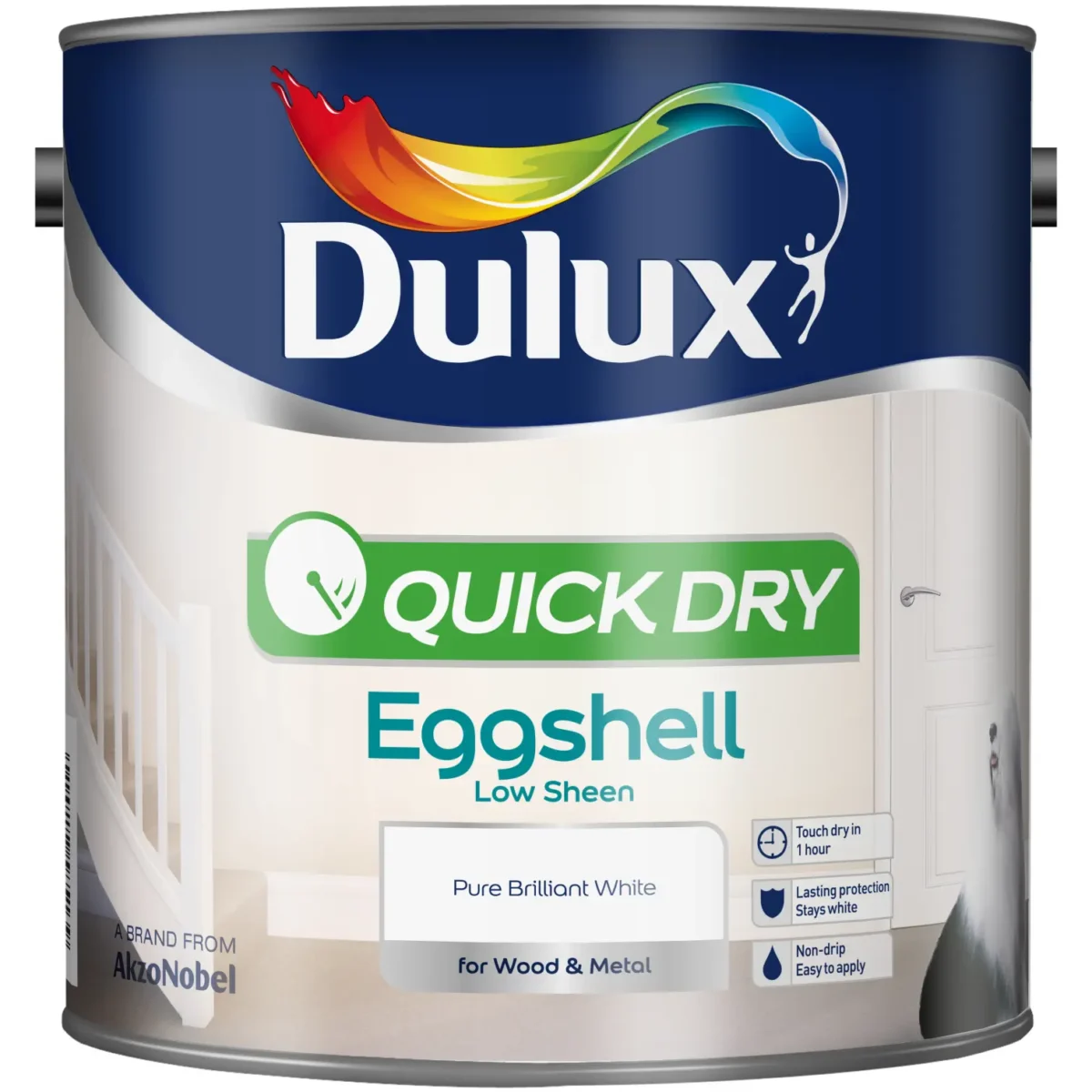 Dulux Quick Dry Eggshell Pure Brilliant White 2.5L - Image 1