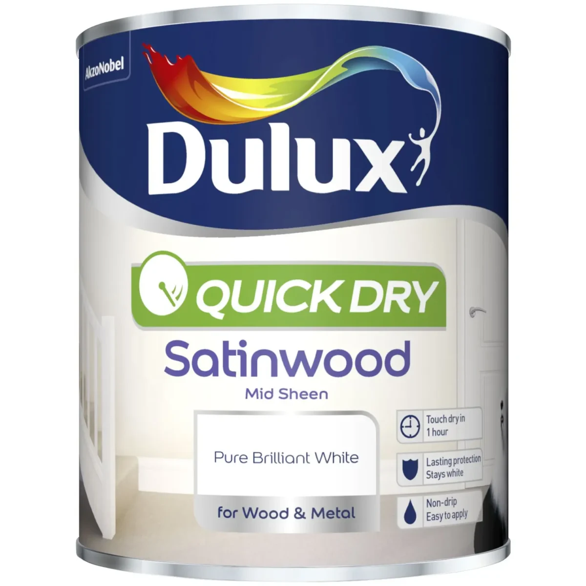 Dulux Water Based Satin White 750ml - Image 1