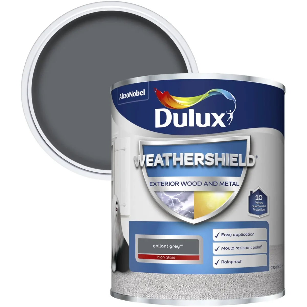 Dulux Weathershield Exterior Gloss Gallant Grey 750ml - Image 2