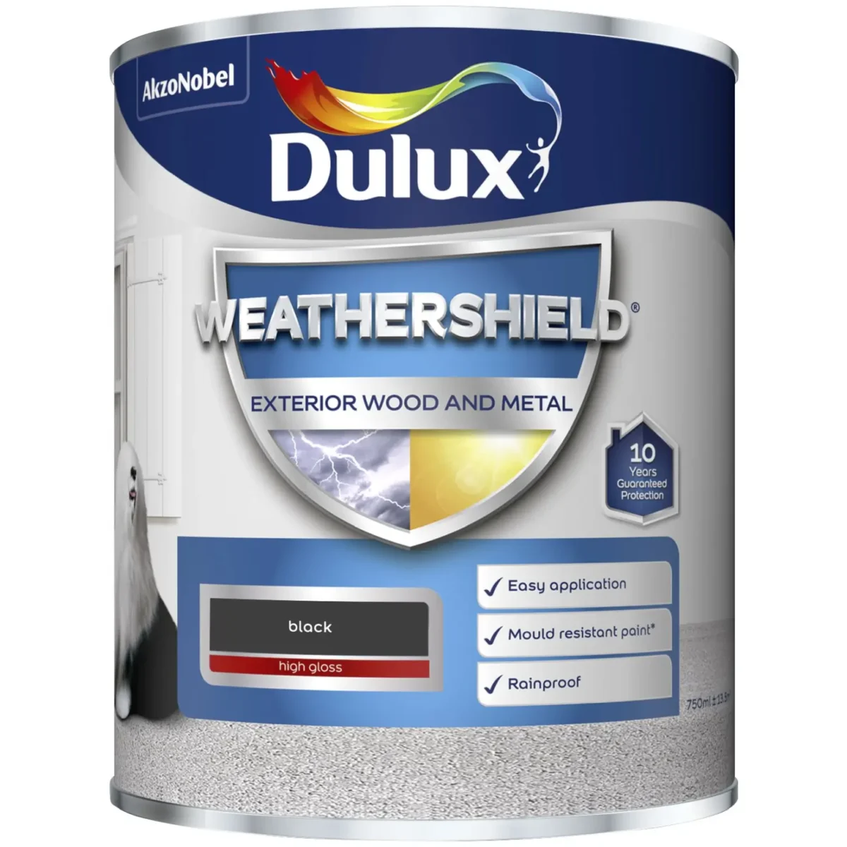 Dulux Weathershield Exterior Gloss Black 750ml - Image 1