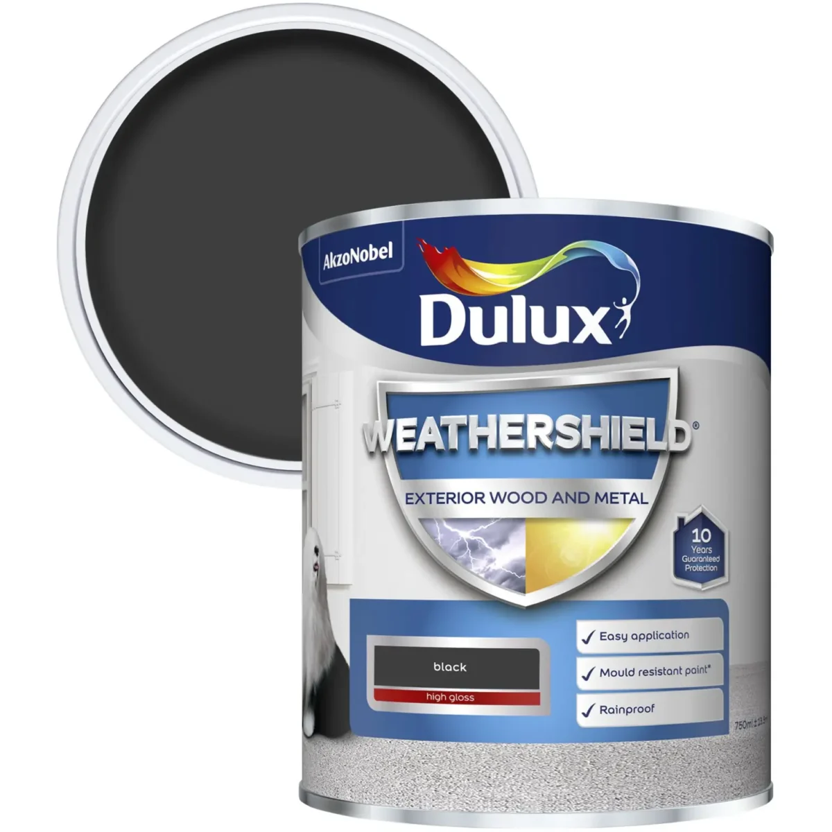 Dulux Weathershield Exterior Gloss Black 750ml - Image 2
