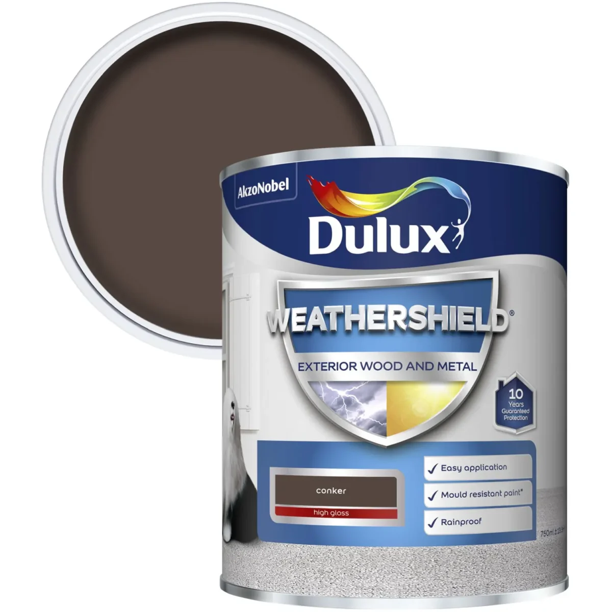 Dulux Weathershield Exterior Gloss Conker 750ml - Image 2