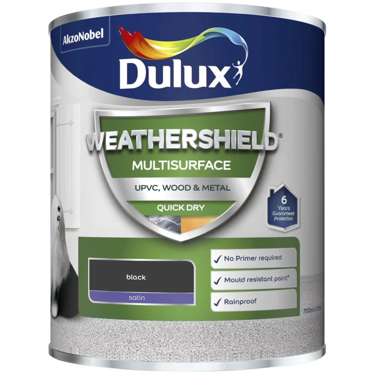 Dulux Weathershield Multi Surface Paint Black 750ml - Image 1