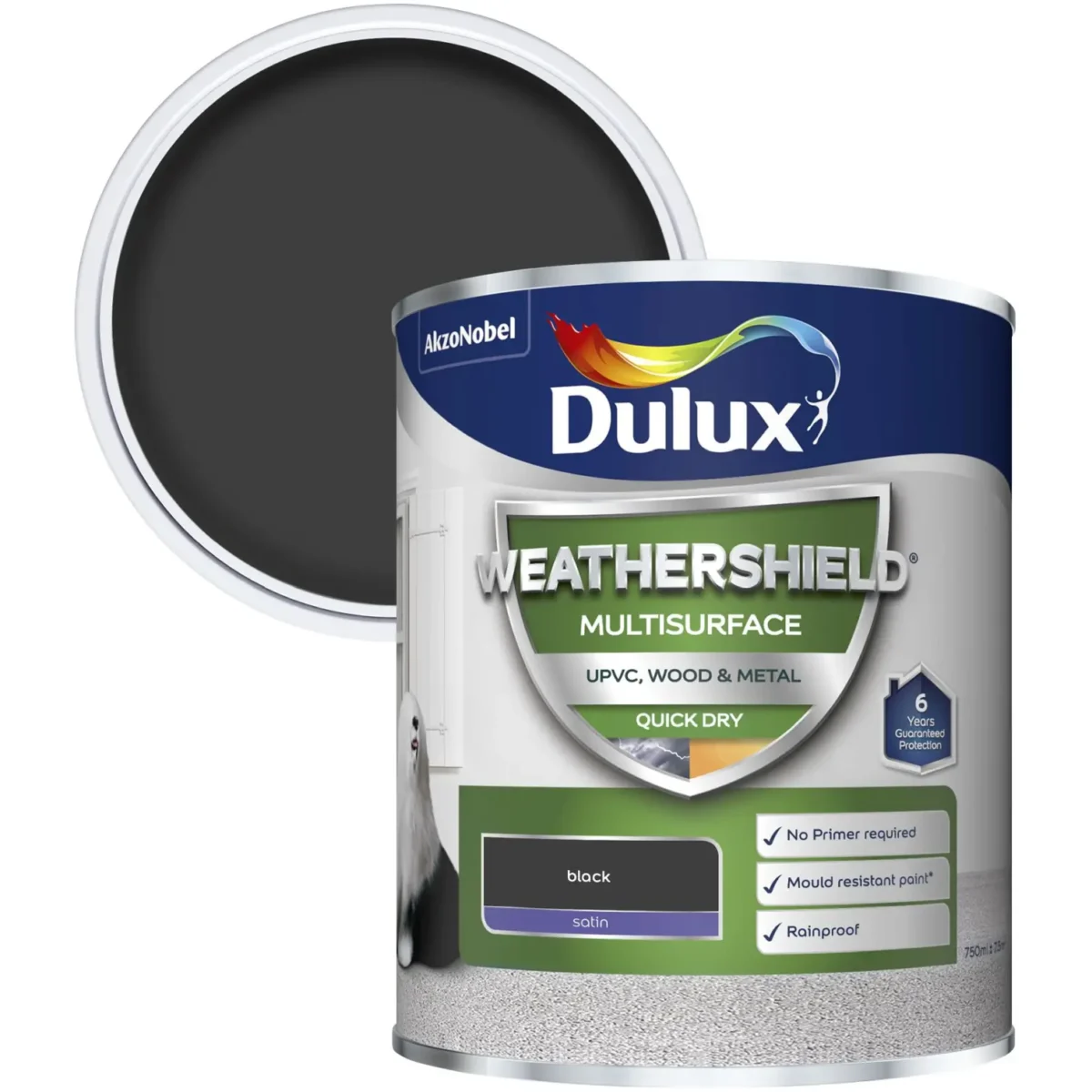 Dulux Weathershield Multi Surface Paint Black 750ml - Image 2