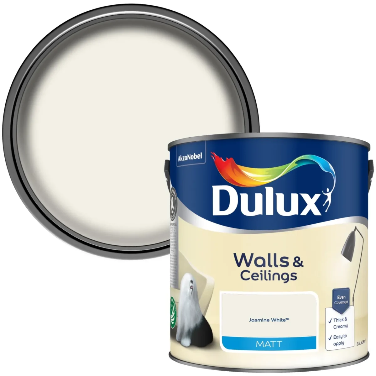 Dulux Matt Jasmine White 2.5L - Image 2