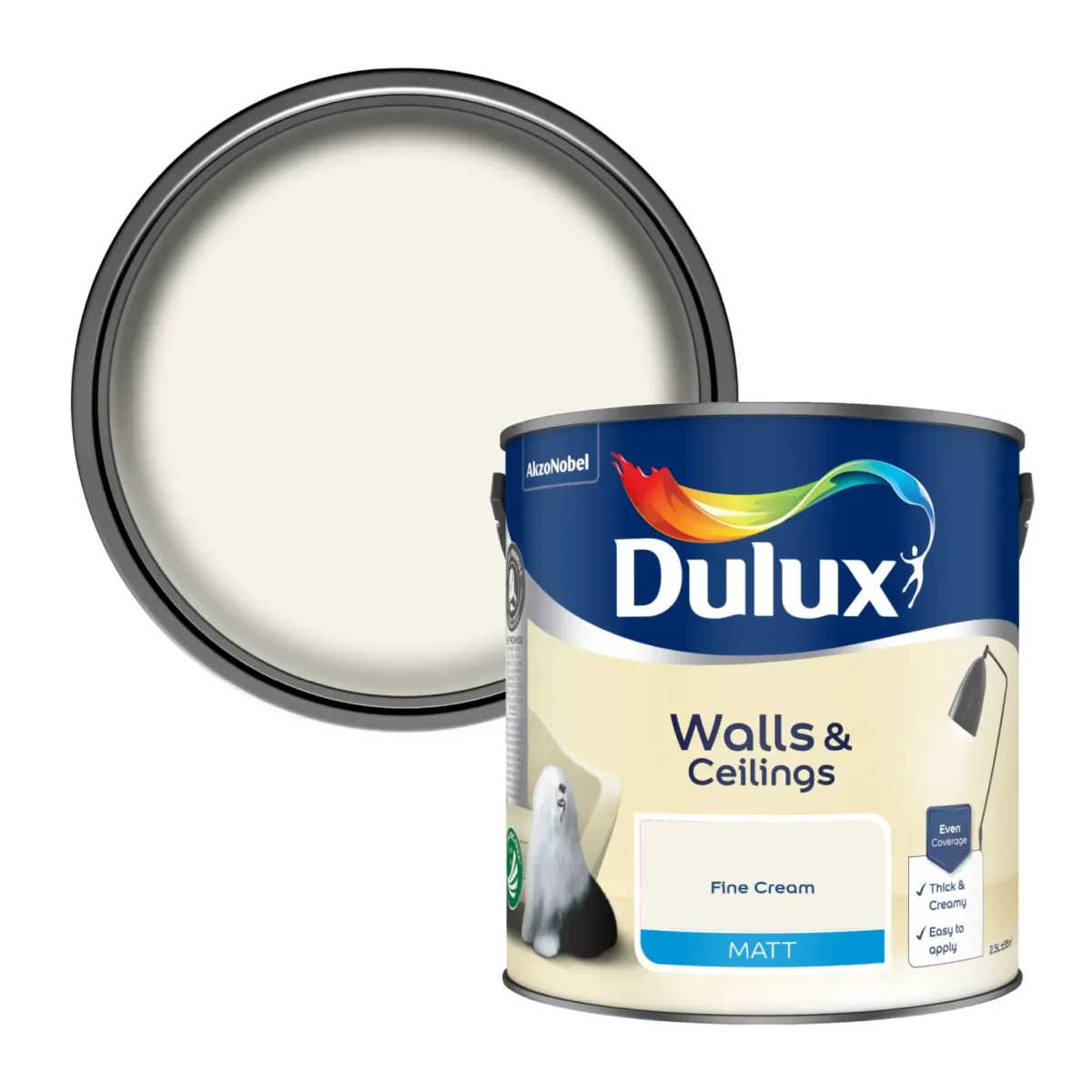 Dulux Matt Fine Cream 2.5L - Image 2
