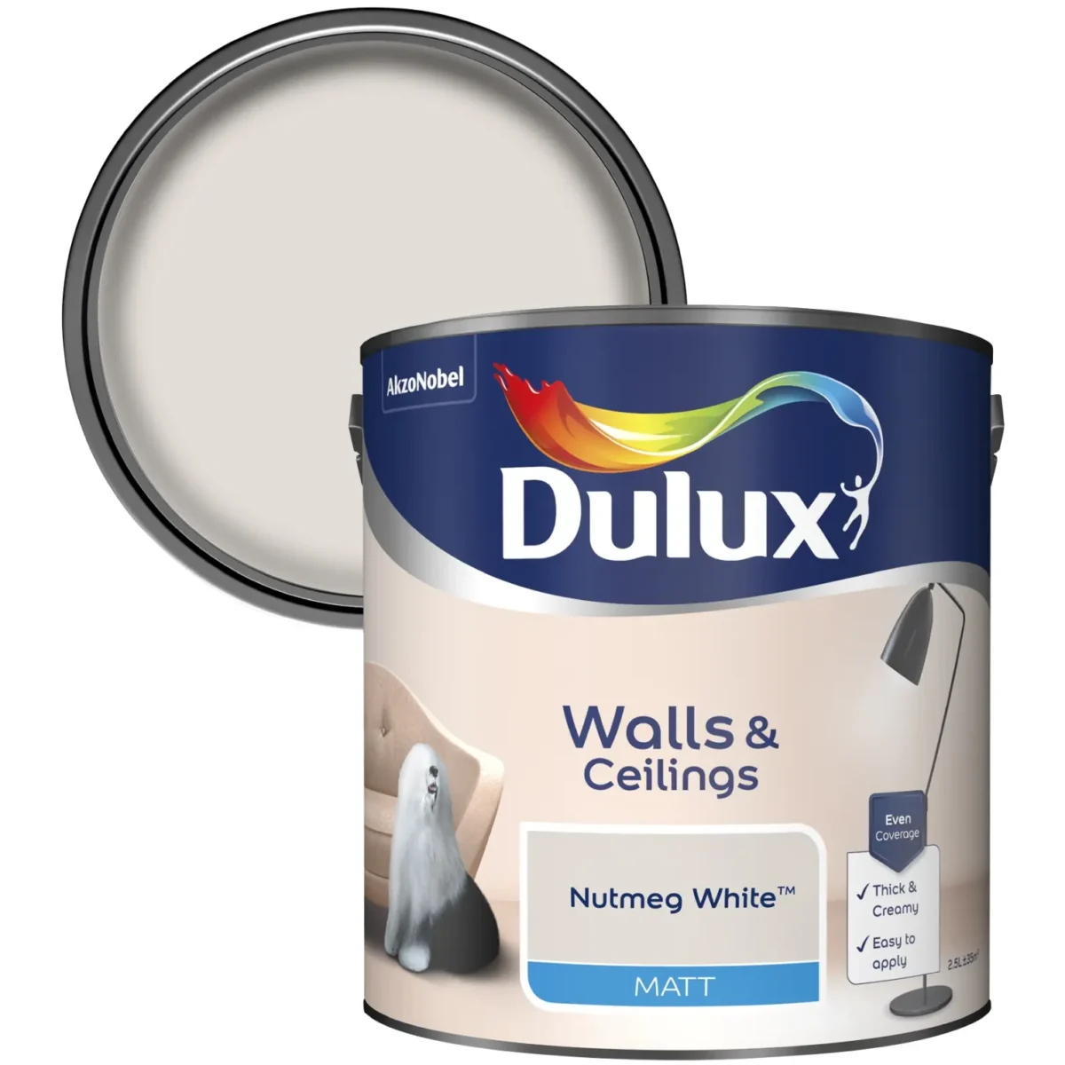 Dulux Matt Nutmeg White 2.5L - Image 2