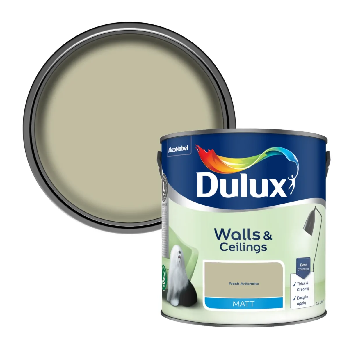 Dulux 2.5Ltr Matt Fresh Artichoke - Image 2