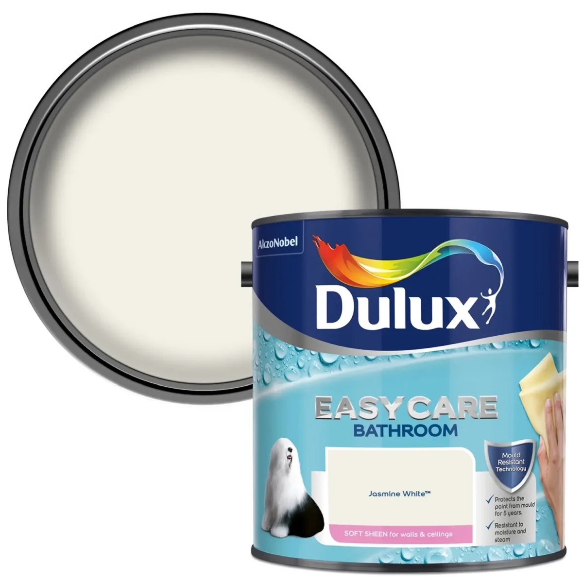 Dulux Easycare Bathroom Jasmine White 2.5L - Image 2
