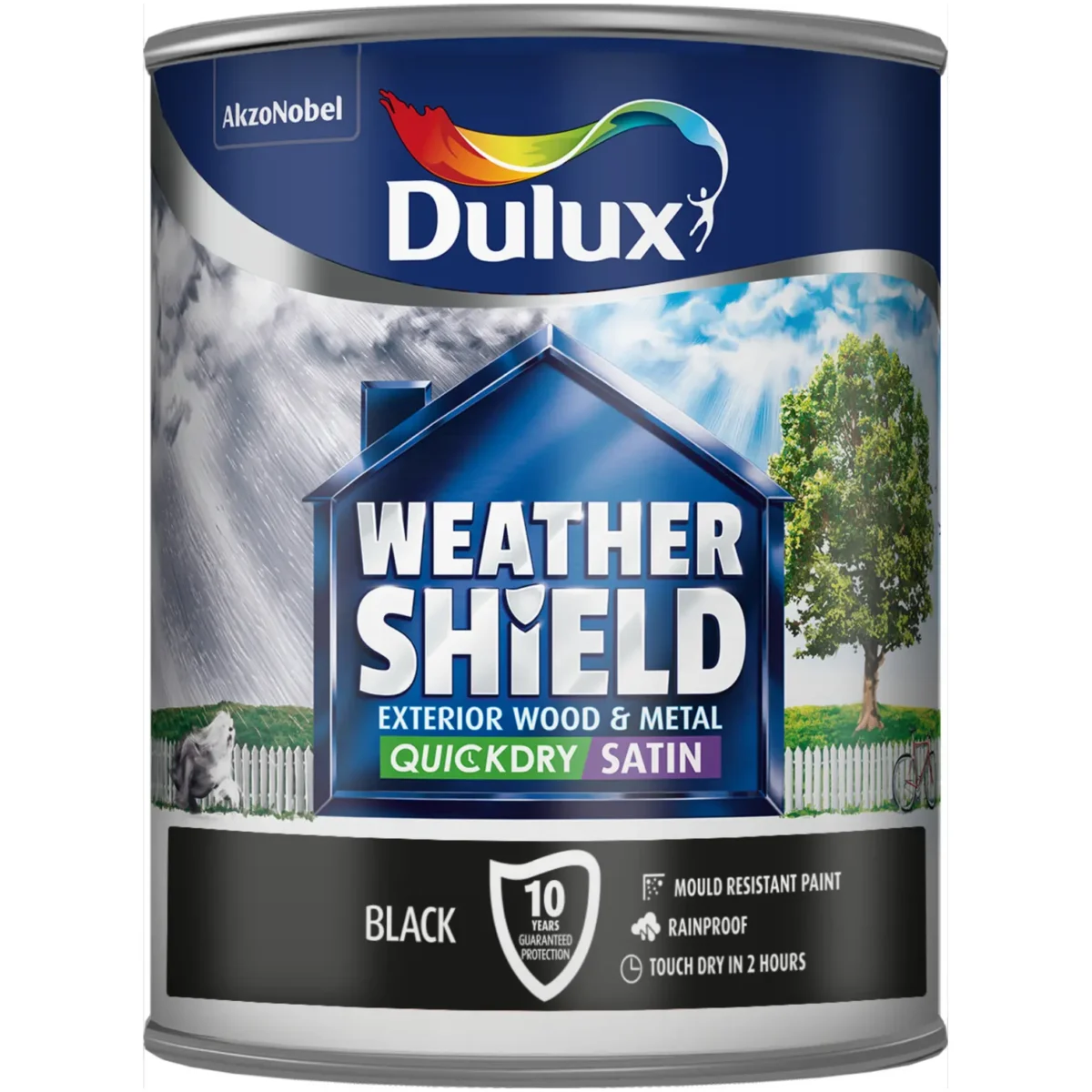Dulux Black Weathershield Satin 750ml - Image 1
