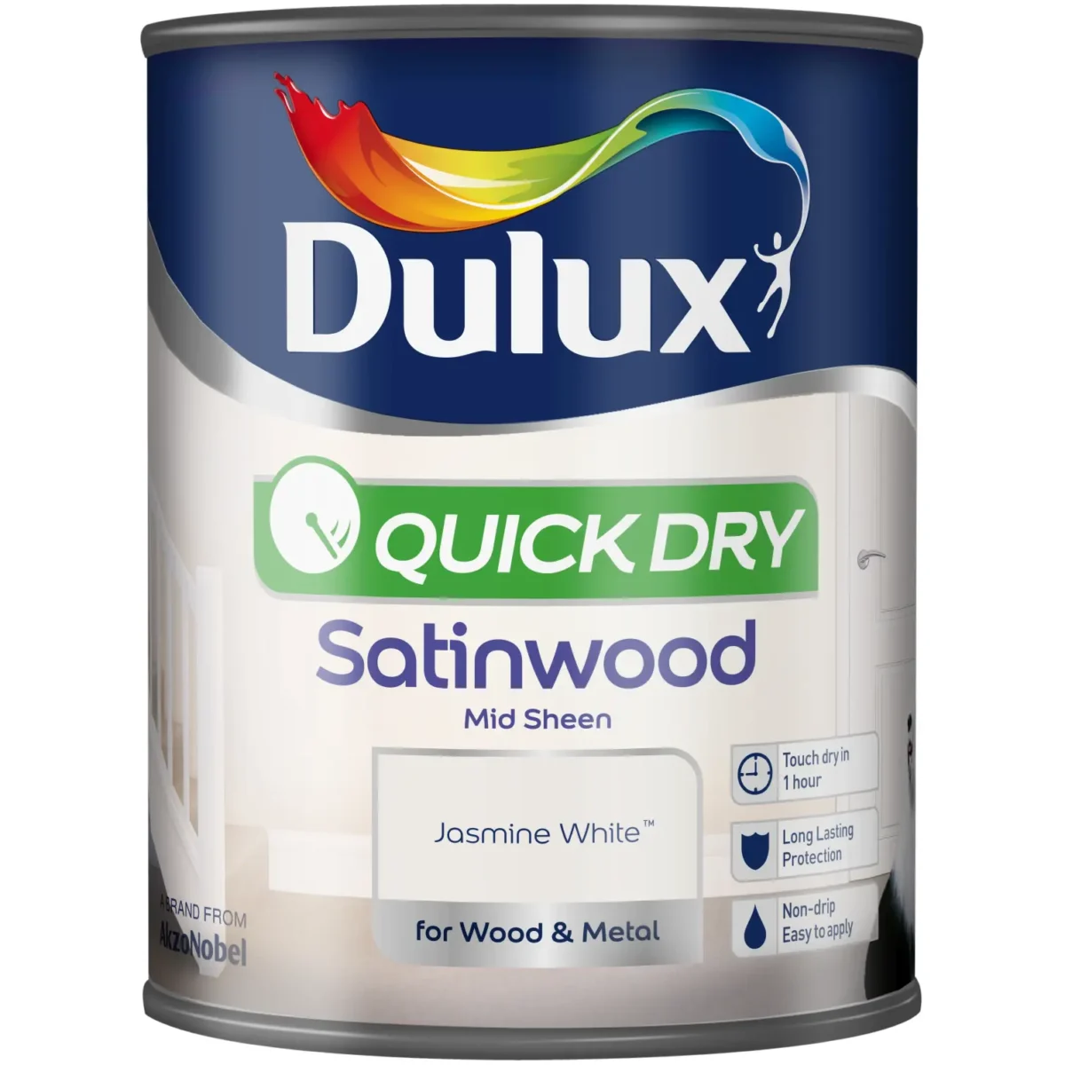 Dulux Quick Dry Satinwood Jasmine White 750ml - Image 1