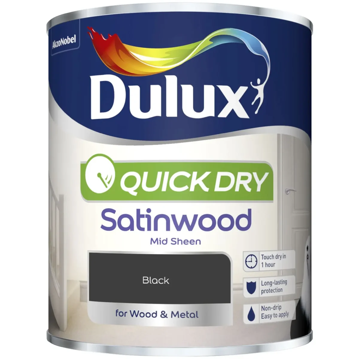Dulux Quick Dry Satinwood Black 750ml - Image 1