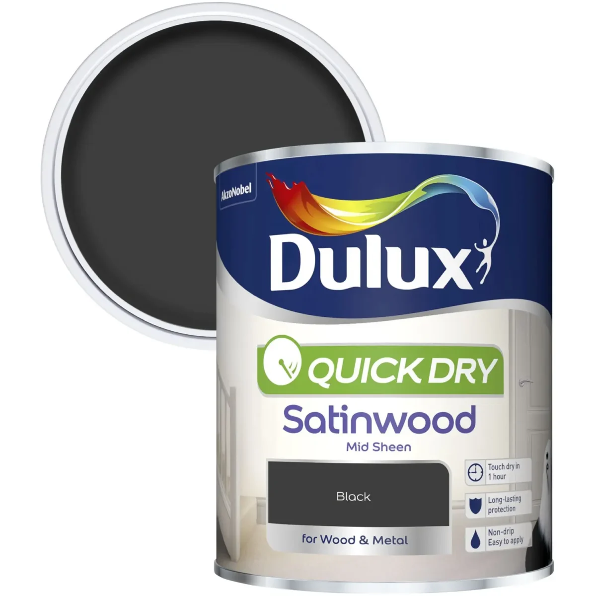 Dulux Quick Dry Satinwood Black 750ml - Image 2