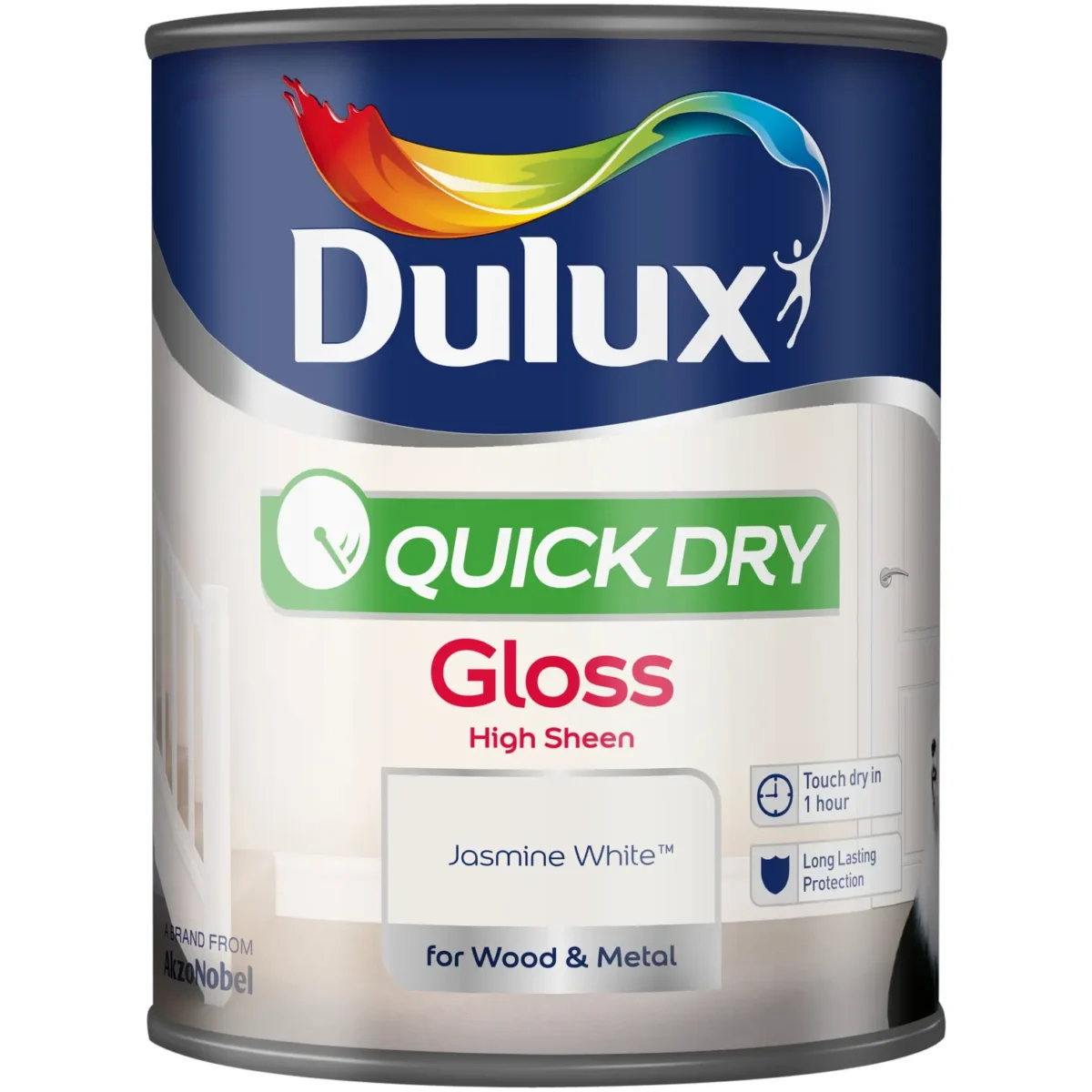 Dulux Quick Dry Gloss Jasmine White 750ml - Image 1