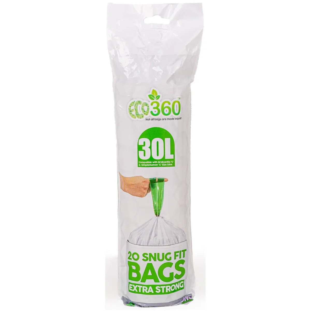 Eco360 Snug Fit Bin Liners Extra Strong 30 Litre Capacity Pack of 20