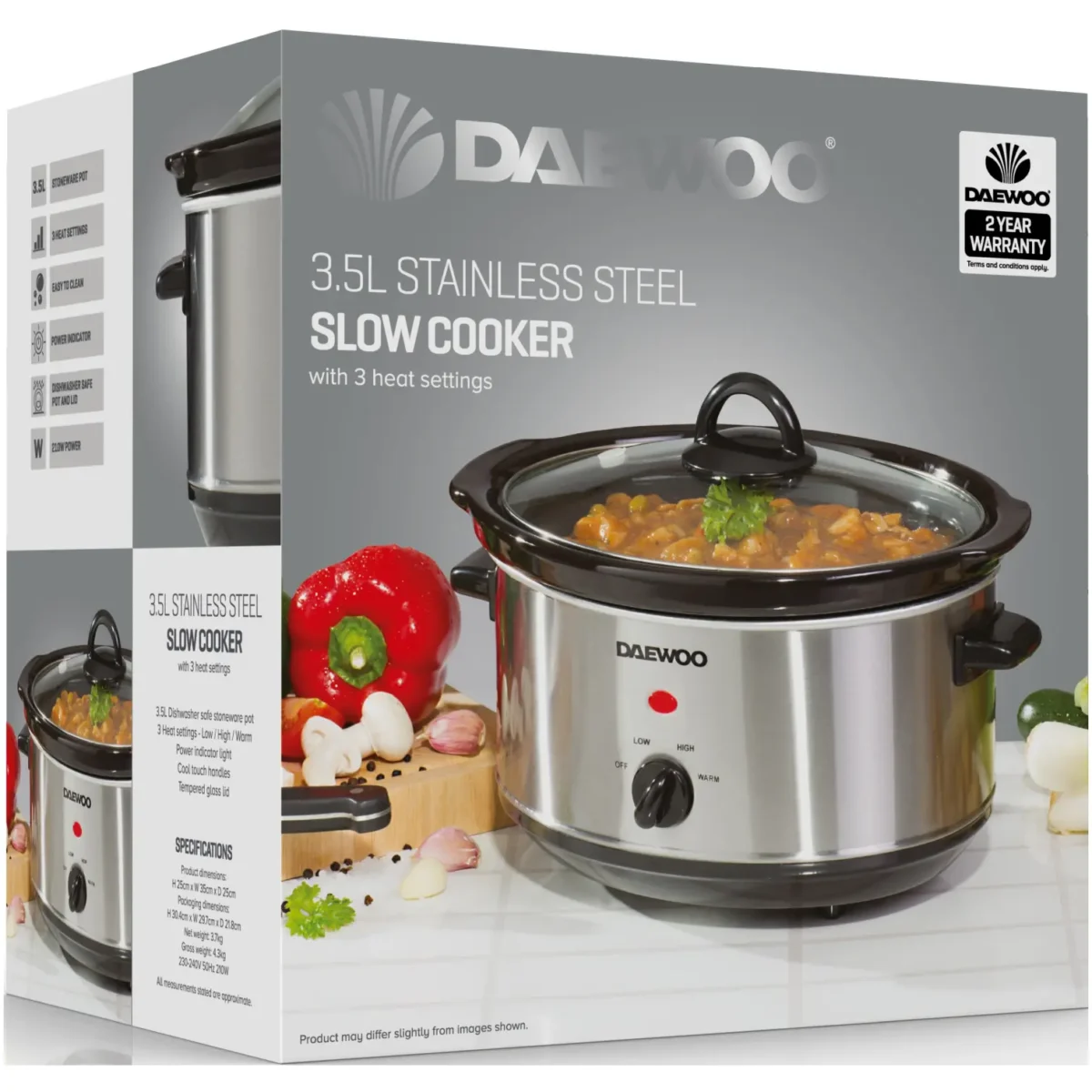 Daewoo Slow Cooker Stainless Steel 3.5Ltr - Image 2