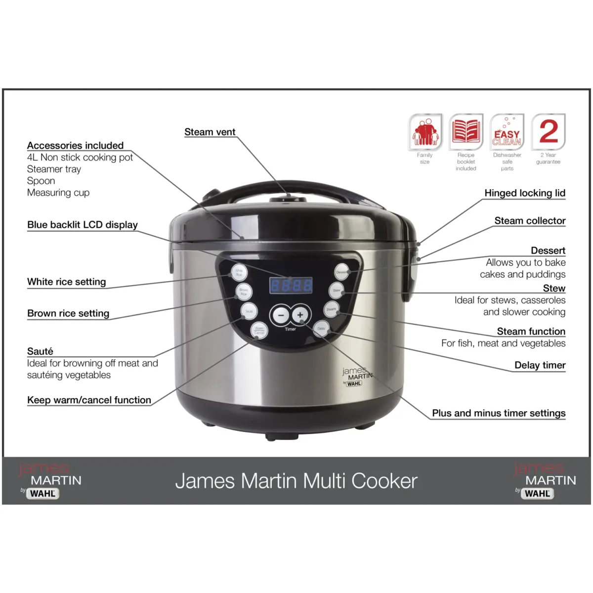 James Martin ZX916 Multi Cooker 4 Litre Capacity - Image 7