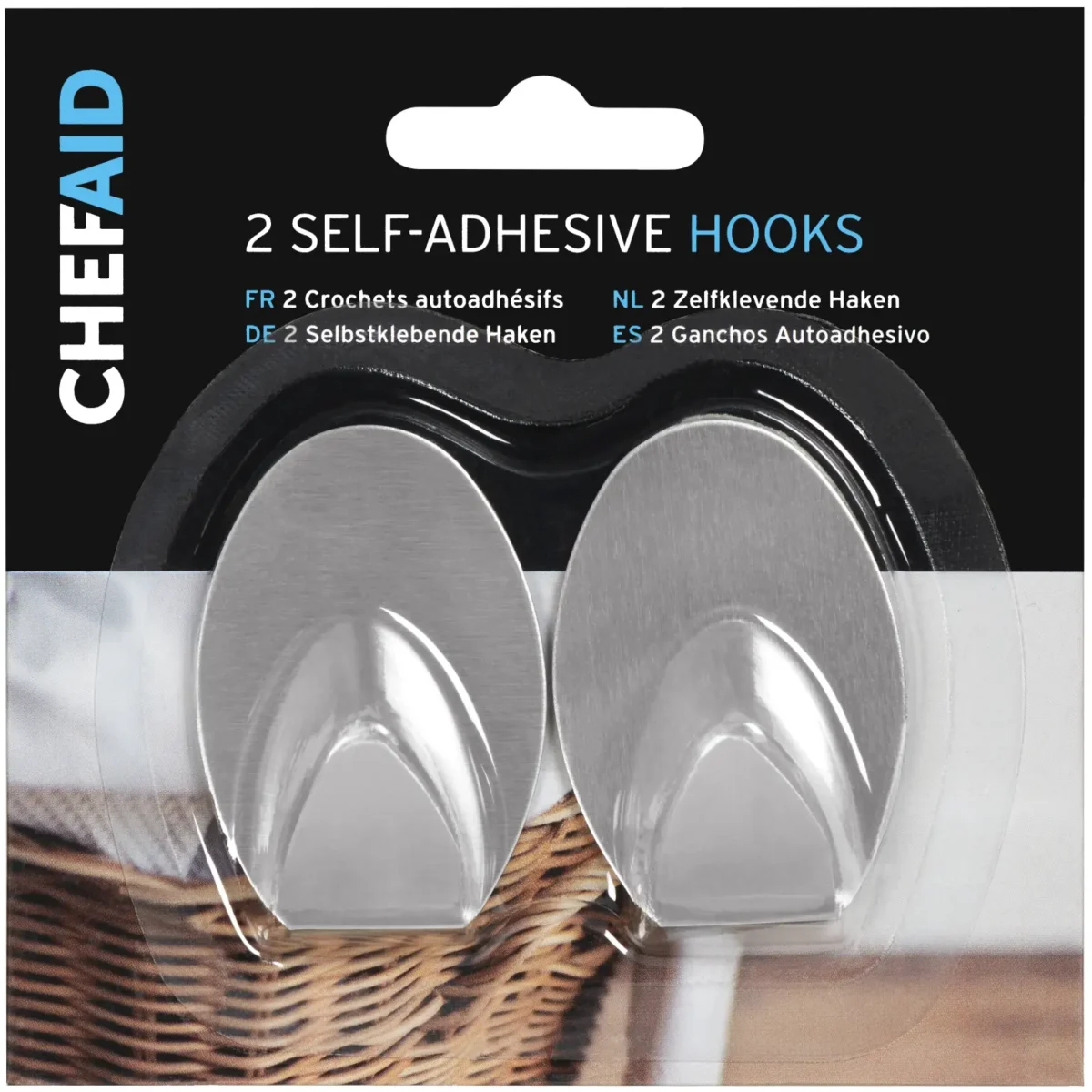 Chef Aid Medium Stainless Steel Self Stick Oval Hooks 2 Pack - Image 1