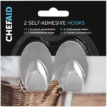 Chef Aid Medium Stainless Steel Self Stick Oval Hooks 2 Pack