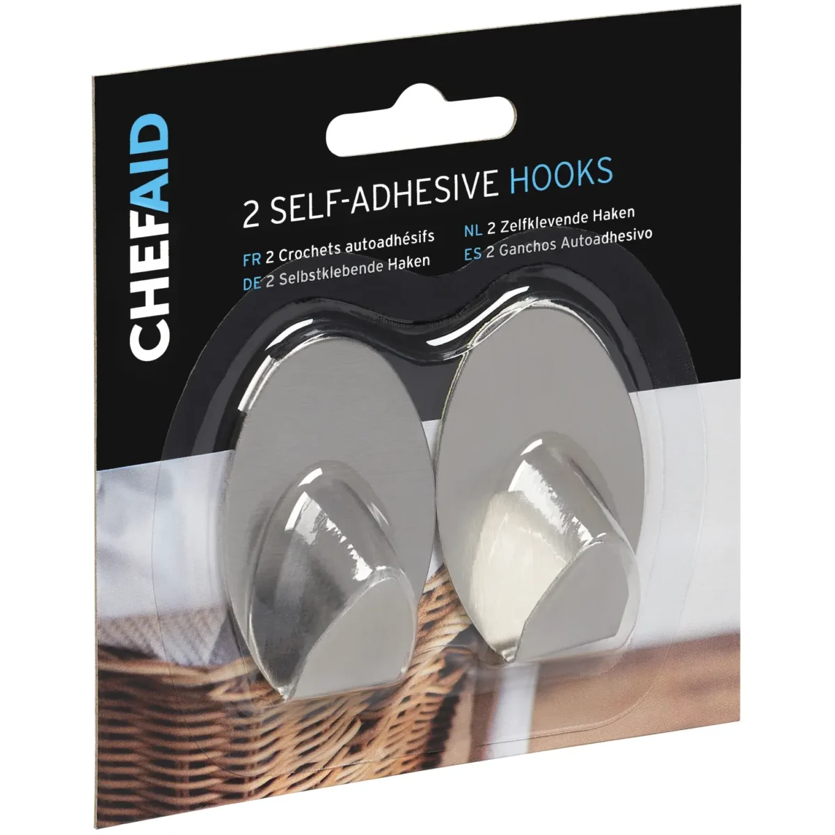 Chef Aid Medium Stainless Steel Self Stick Oval Hooks 2 Pack - Image 2