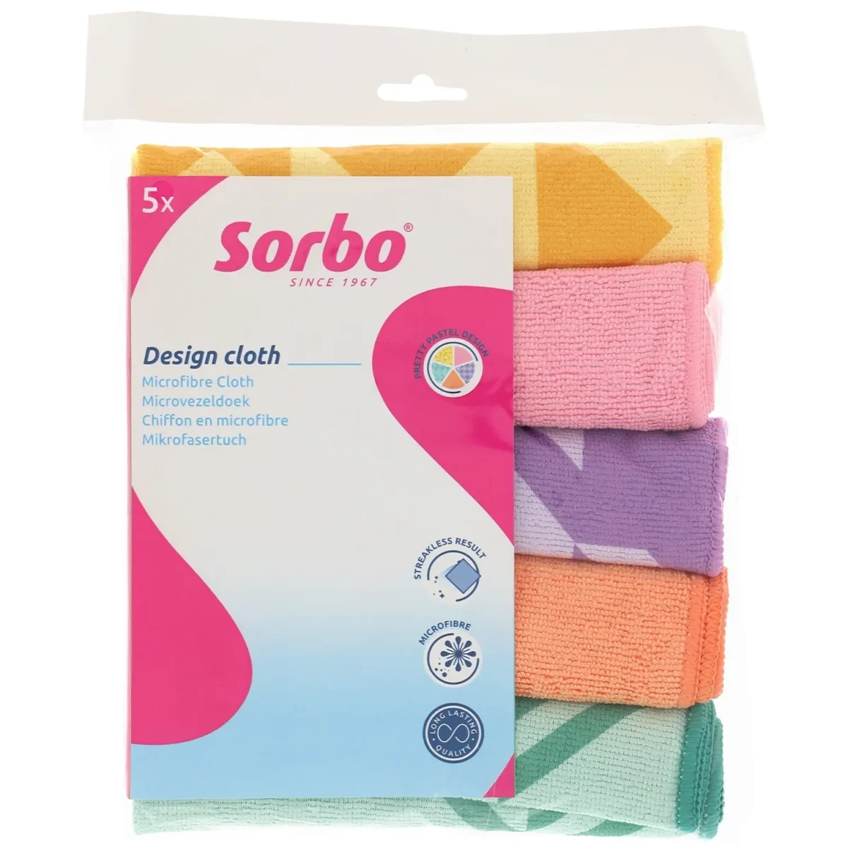 Sorbo Microfibre Cloths Pastel Prints Pack of 5 - Image 1
