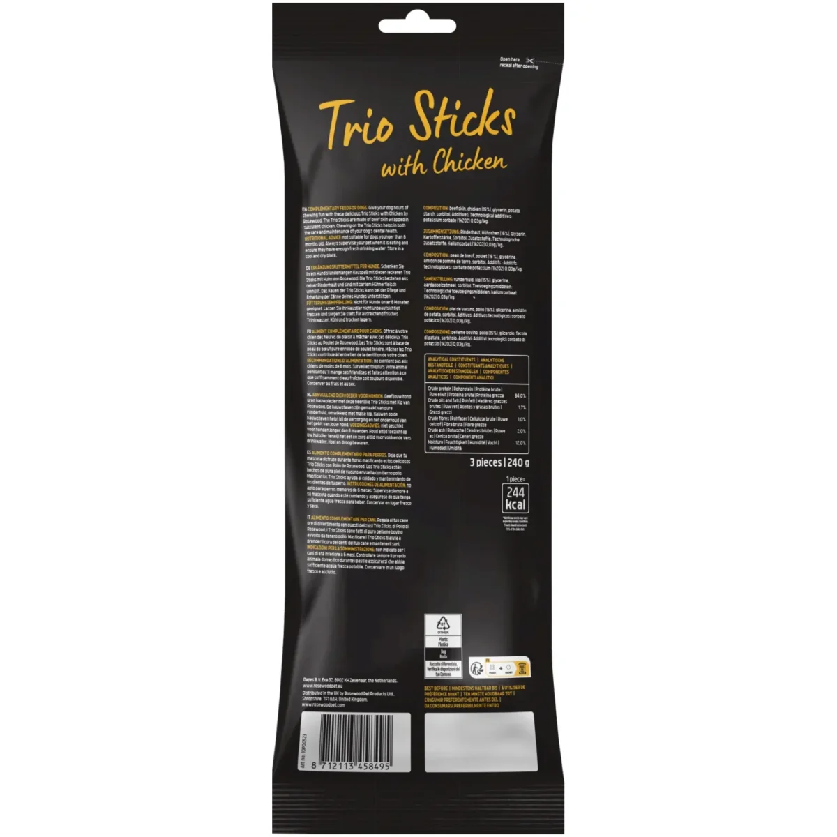 Pets Unlimited Dog Large Tricolor Chewy Stick with Chicken pk3 - Image 2
