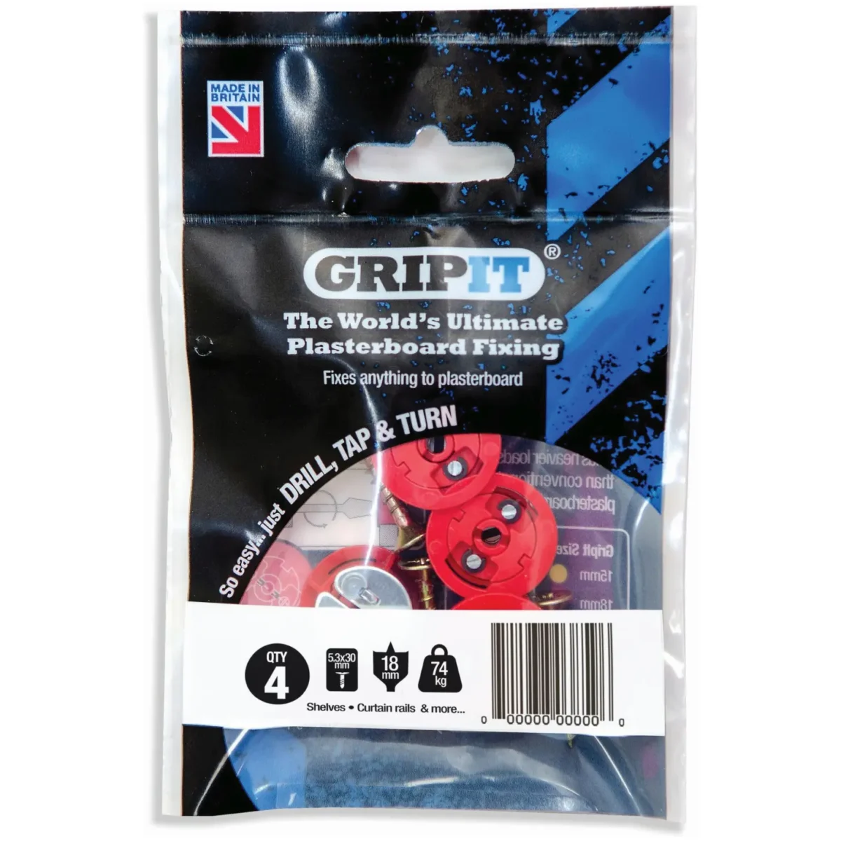 Gripit Plasterboard Fixing 18mm Max 74kg Pack of 4 - Image 1